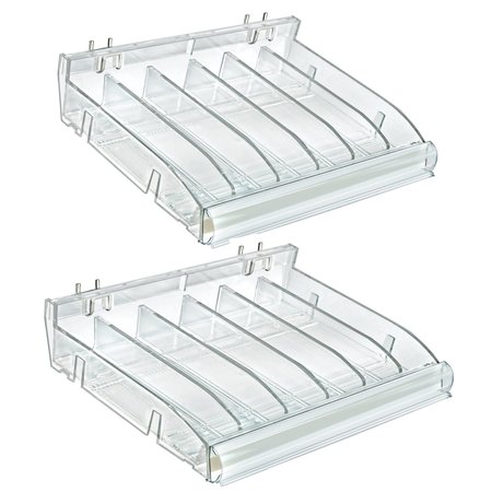 AZAR DISPLAYS Adjustable Divider Bin Cosmetic Tray, Gravity Feed Hangs 104 Degrees from the Wall, Clear, 2-Pack 225899-DIVIDER-2PK